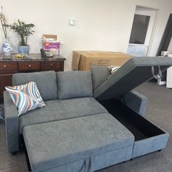 Grey Microfiber Sectional Queen Size Sofa Sleeper Couch