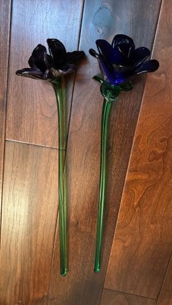 Vtg Glass Flower 2ea. 