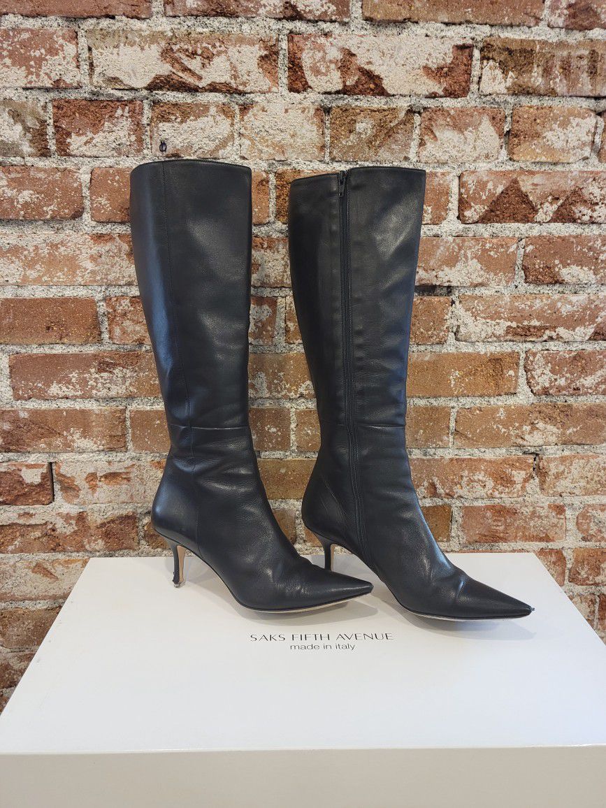 Black Leather Knee High Boots 