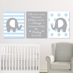 Baby Nursery Art 🤍💙🤍(Set Of 3) Canvases