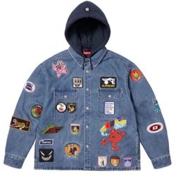Supreme Patches Hooded Zip Up Jacket Denim 