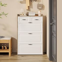 Y416-Shoe Cabinet with 3 Doors 2 Drawers, Wooden Narrow Shoe Storage Cabinet for Entryway, 3 Tier Freestanding Shoe Rack, Modern Slim Shoe Organizer f