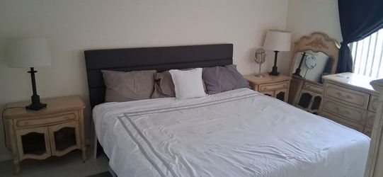 King Size Bed with fabric head board and 3 month old mattress