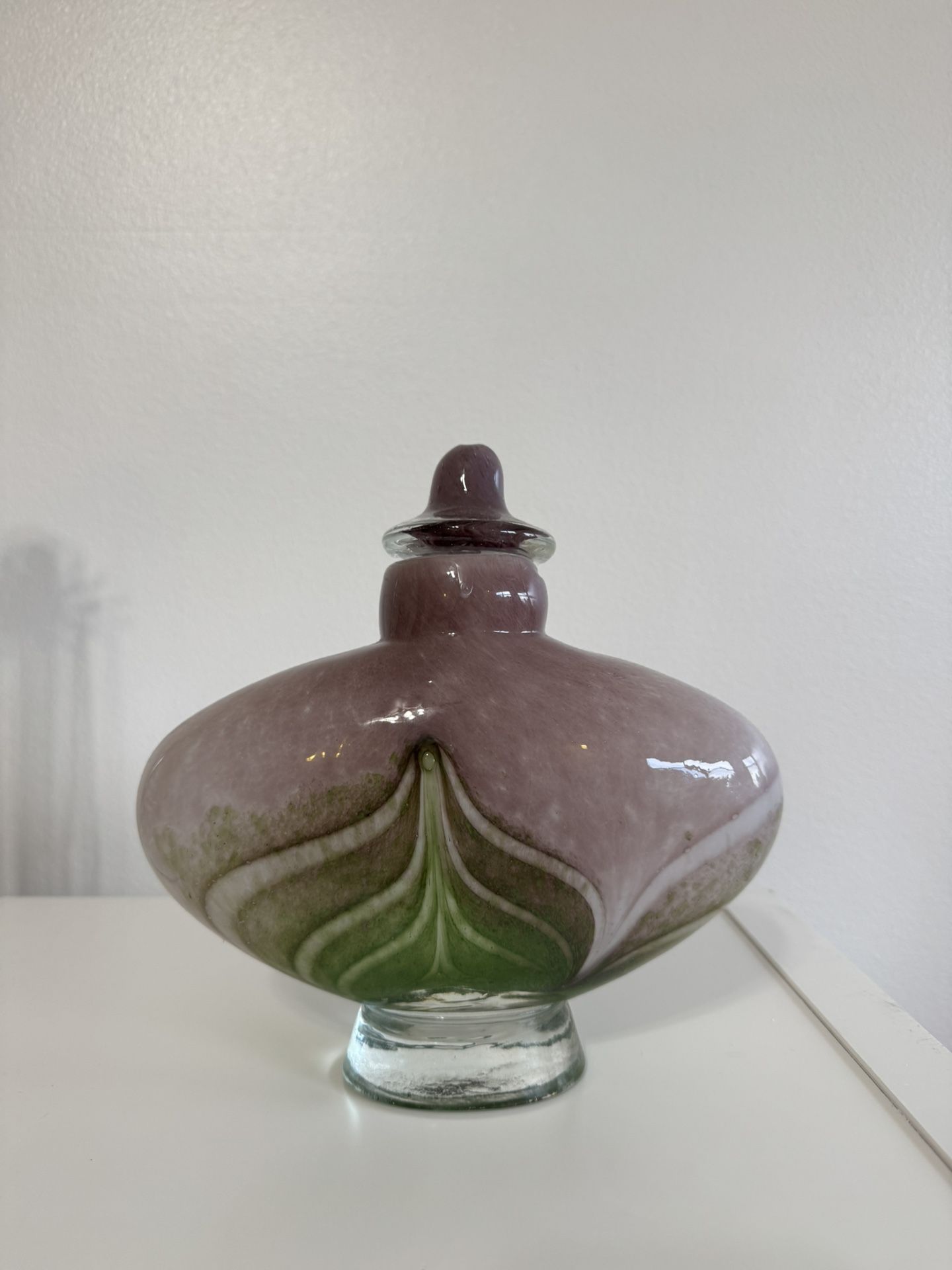 Murano glass vintage lilac and green art vase