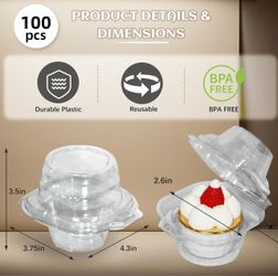 Cupcake Containers, Clear Plastic, 100 Pcs