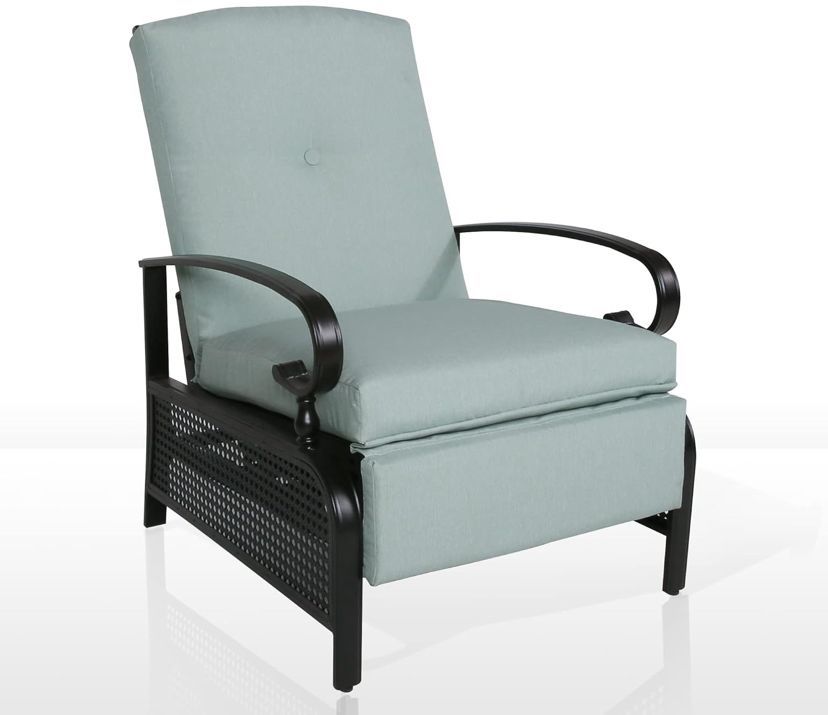 Outdoor Adjustable Recliner Chair with Cushion, Patio Adjustable Lounge Chair with Armrests, Turquoise