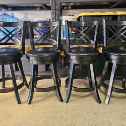 Cappuccino and Black High Back Wood Frame Swivel Counter Stools with Faux Leather Seat Set Of 4