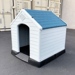 New $105 Plastic Dog House Large Size Pet Indoor Outdoor All Weather Shelter Cage Kennel 36x36x39”