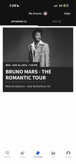 Bruno Mars concert 2 tickets