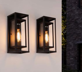 17  Stories Rasharkin Classic Outdoor Wall Sconce 1 Light Rectangular Metal Frame and Clear Glass Shade Waterproof (Set of 2)