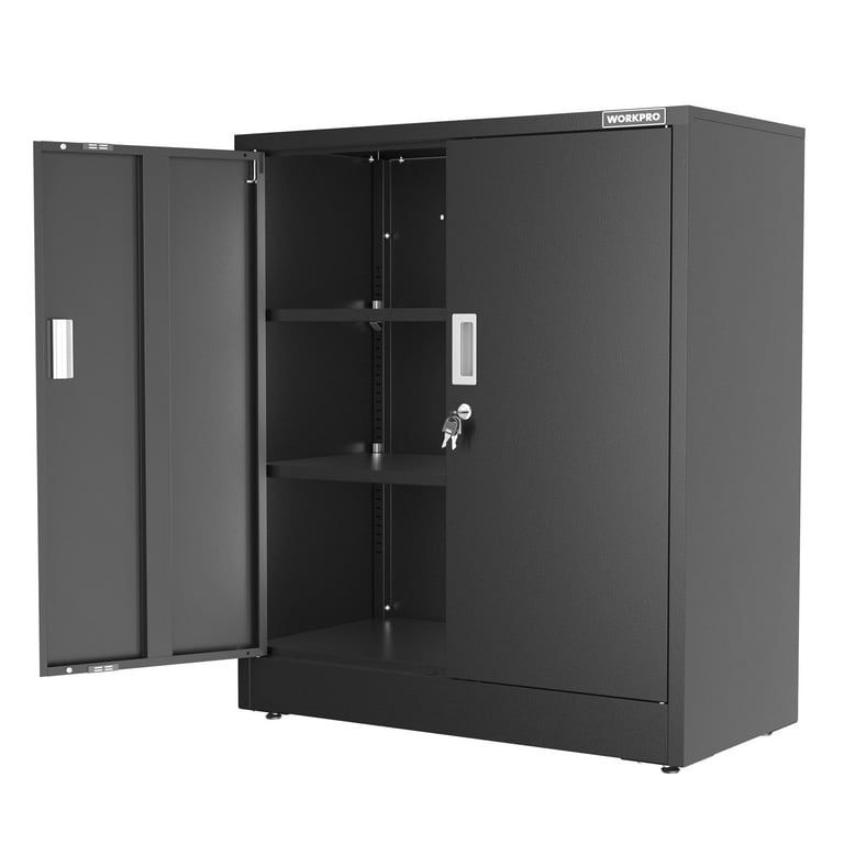 Black Small Industrial Metal Storage Cabinet with Doors and Shelves,Garage Cabinet with Lock for Home, Warehouse, Office, Shop, Solid Packed $70 π W