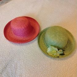 Like New Flexible Straw Sun Hat / Hats One Pink One Green, Both For $15