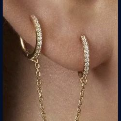 GOLD or SILVER crystal hoop chain trendy earring