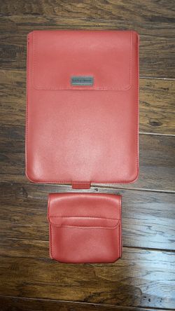 Leather laptop sleeve and charger pouch 