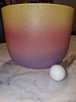 432Hz E Solar Plexus Chakra Rainbow Frosted Quartz Crystal Singing Bowl 8"