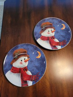 Vintage 1997  Elaine Thompson Snowman Plates