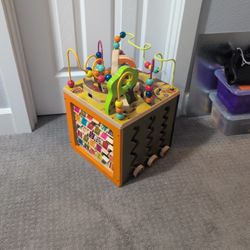 B. toys Wooden Activity Cube - Zany Zoo: Educational Play with Animals, Spinners, Bead Rollercoaster, Functional Doors