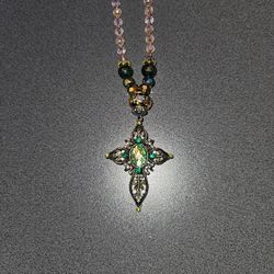 Cross Pendant Glass Beaded Necklace 