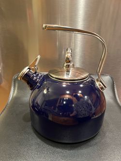 Cobalt Blue Enamel Whistling Tea Kettle
