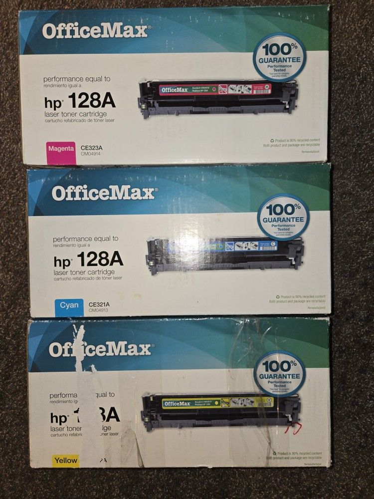 3-Pack HP 128A (CE320A) Toner Cartridges - Magenta, Cyan, Yellow