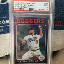 Los Angeles Dodgers Clayton Kershaw 2024 Topps Heritage Chrome Purple #386 Gen Mint 9