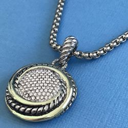 Sparkling Crystal Pendant with Adjustable 16” to 18” Chain Silver w/Gold Trim *Pickup Boca Raton