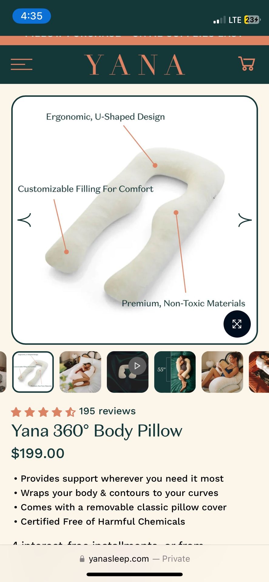 Yana Sleep Organic Full Body Pillow - Natural Latex Filling