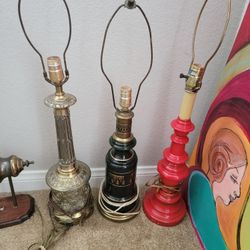 Vintage Red Or Antique 24k Gold Green Table Lamp 