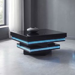 Black coffee table with LED lights (7 colors) and Bluetooth speaker and wireless charging station brand new in box firm price $599