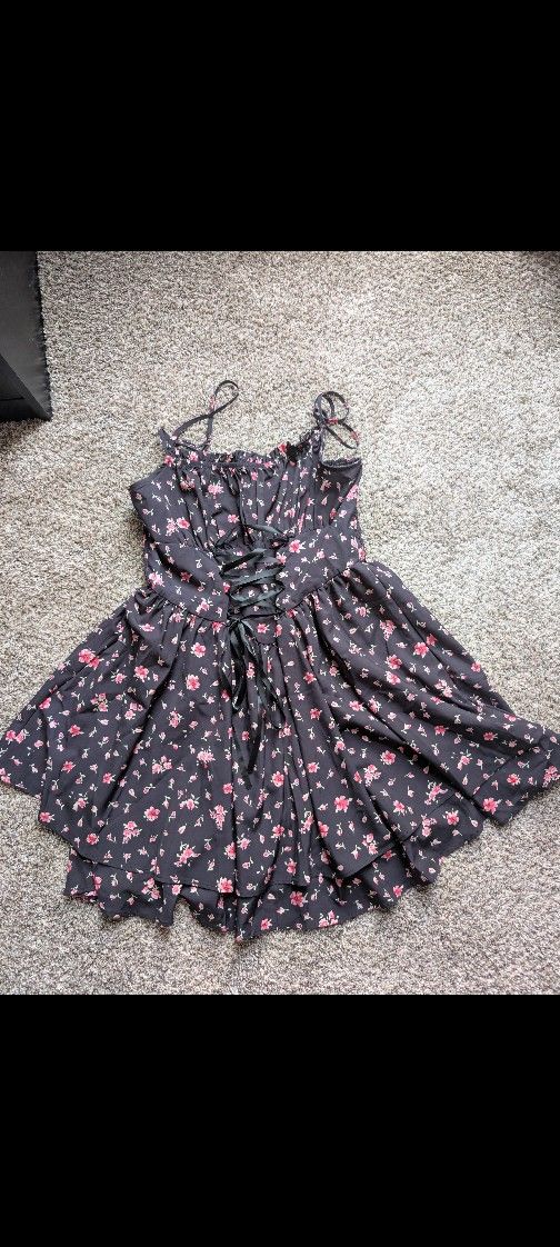Floral Front Lace Up Dress