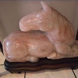 Oriental Rose Quartz Horse Statue