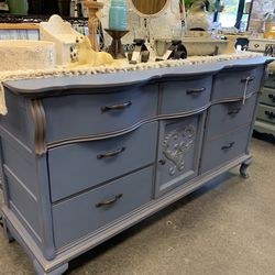 Newly Refinished Blue 9 Drawer Dresser 