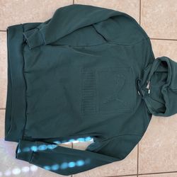 Puma Embossed Logo Hoodie Mens Large Green Pullover Sweatshirt Athletic