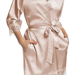 Size S,M,L// Satin Robe With Lace For Women 