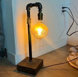 Modern Industrial Table Lamp Metal Wood