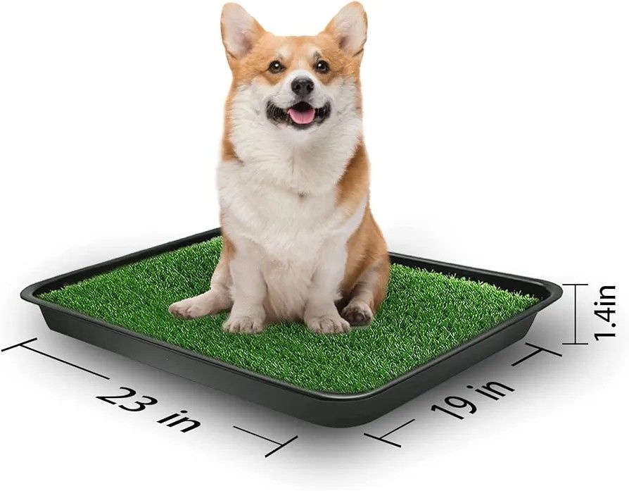 23 x 19 in Pet Potty Grass Mat with Tray, Complete Potty System for Indoor/Outdoor Puppy Training, Reusable Pet Litter Box Training Pads