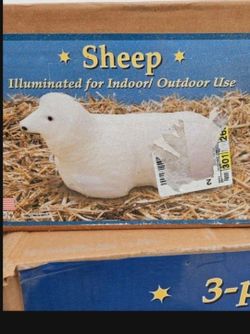 Brand Empire Christmas Nativity Yard Display, Lighted Barn Sheep, Includes Light Cord, Color Winter White, Indoor and Outdoor, Retired, Brand New Box.