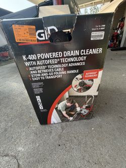 Ridgid K-400 AutoFeed Drain Cleaning Snake Auger 120-Volt Drum Machine and C-45IW 1/2 in. x 75 ft. Cable + Tool Set & Gloves.