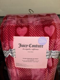 Juicy Couture Full/Queen Size Plush Printed Blanket Pink Red Hearts 90x90