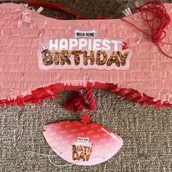 Dog Bone Birthday Piñata , hat and banner