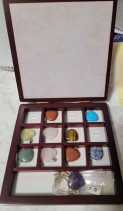 Crystal Gemstone Heart Pendant Collection with Wood Display Box