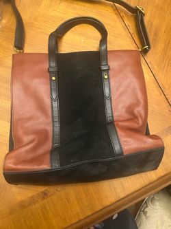 Brown and Black Leather Tote Bag