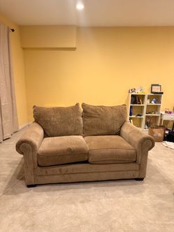 Tan Fabric Loveseat Sofa