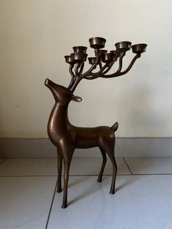Vintage Large Brass Deer Candle Holder 