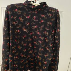 1 Black Floral Turtleneck, 100% Cotton, SizeXL, New, Crofts And Barrows.