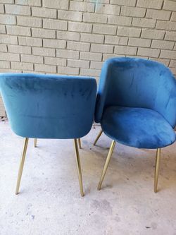 Blue Velvet Accent Chairs with Gold Legs – Set of 2