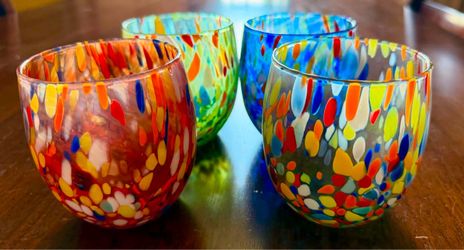 Set of Four 4 Murano Glass Drinking Art Tumblers