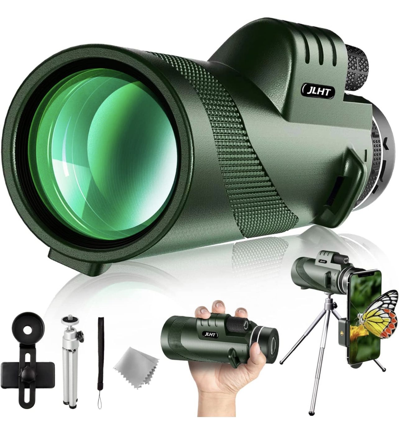 JLHT 40X60 Monocular Telescope High Power Monocular for Adults with Phone Adapter& Tripod& Hand Strap Low Night Vision Monocular Equipped with BAK4 Pr