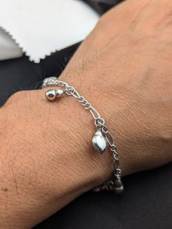 Sterling Silver 925 Dangling  Hearts and Jingle Hollow Ball Bells Charm Bracelet ✨
