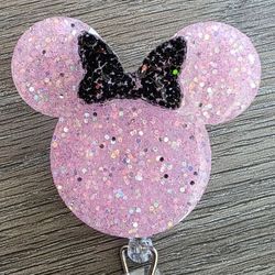 Pink and Black Minnie Mouse Badge Reel 